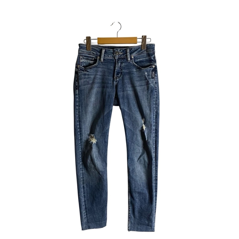 Silver Jeans Women's Light Indigo Suki Super Skinny Distressed Denim Jeans
